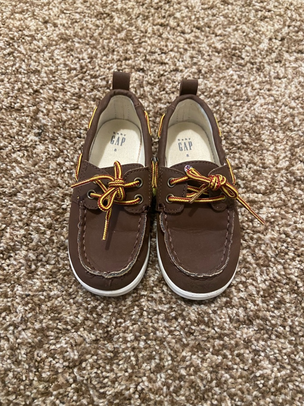 GAP Brown Kids Moccasin Boat Shoes with Yellow Accents